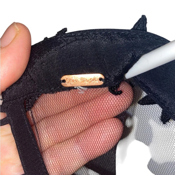 Free People Mini Dress Black Crepe Appliqué Grommet Mesh Neckline - Picture 11 of 14